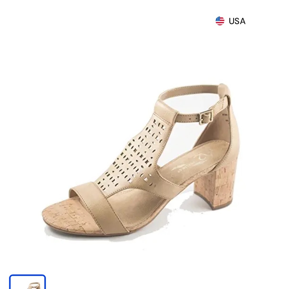 Beige Cutout Cork Block Heel Sandals - Women's